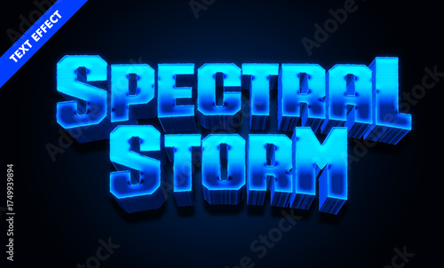 Spectral storm editable text effect, bold 3d neon blue typography, futuristic game title design