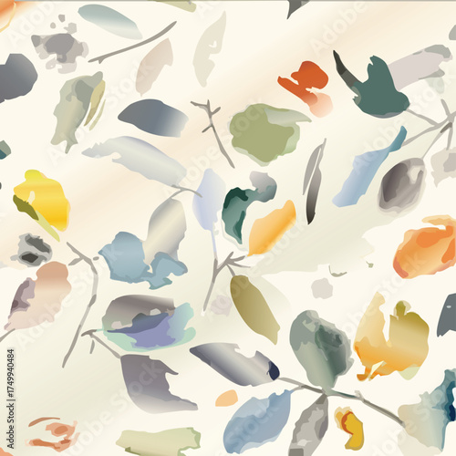 Seamless Watercolor pastel pink, lilac, and mint green flowers and leaves on a white background, Flower seamless pattern. Watercolor print in rustic vintage style, textile or wallpapers.