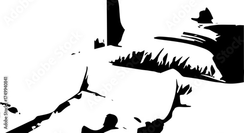 Abstract Black and White Illustration of a Person Sitting on a Bench.
