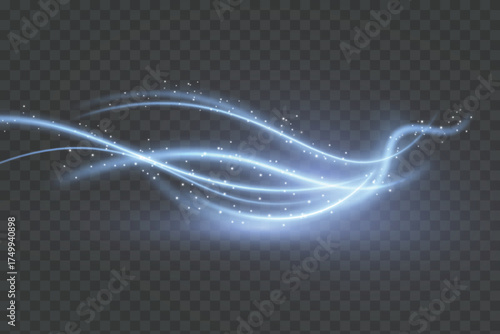 Blue glowing swirl. The effect of moving at the speed of light. Easy trail. Shiny wavy path. Vector.Neon light.