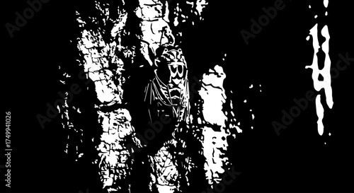 Abstract Black and White Illustration of a Textured Tree Bark Surface.