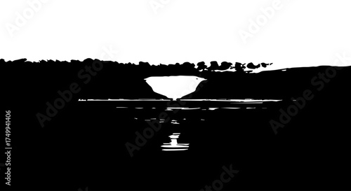 Abstract Black and White Image of a Reflected Lake and Horizon.