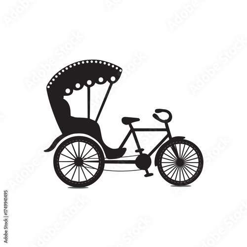 Vintage Rickshaw Silhouette Vector – Traditional Cycle Taxi Illustration on White Background
