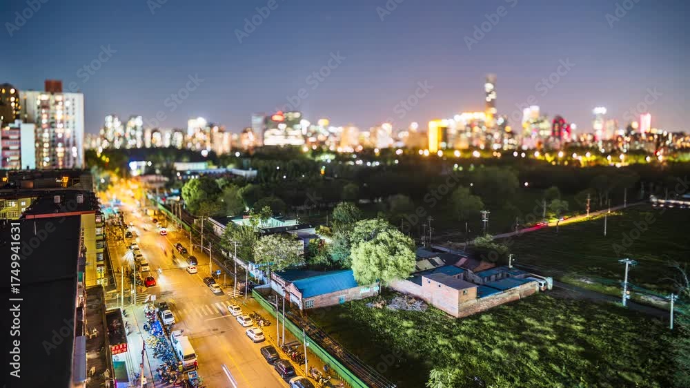 Beijing Nightscape Comparison of Rural and Urban Areas in Beijing, China; Real Estate ...