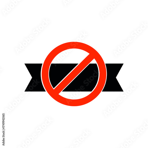 Bold red circle with slash symbol over black banner graphic icon vector
