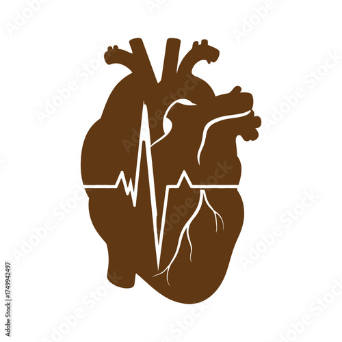 Bold stylized heart silhouette with ekg line for medical and health themes vector