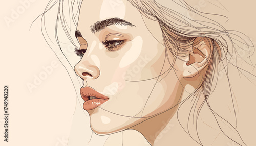 Woman's portrait in a modern line art style