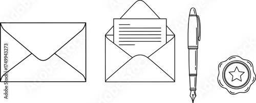 Vector art of envelope and pen in line drawing