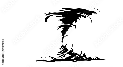 Abstract Black Ink Tornado Illustration with Swirling Lines and Dynamic Movement.