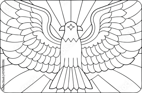 A stylized soaring eagle with magnificent spread wings and a strong gaze, ready for creative coloring