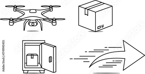 Vector art of drone delivery with safe box