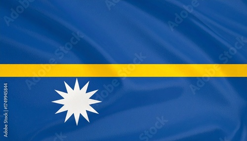 Nauru national flag with deep blue field, horizontal yellow stripe, and white twelve-pointed star—symbolizing Pacific location, Equator, and tribal heritage. Free Download Nauru national flag with deep blue field, horizontal yellow stripe, and white twelve-pointed star—symbolizing Pacific location, Equator, and tribal heritage. - GFXLoad