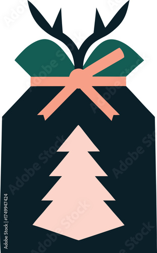 Abstract Geometric Christmas Gift Bag with Antlers and Tree Minimalist Holiday Present Container Design