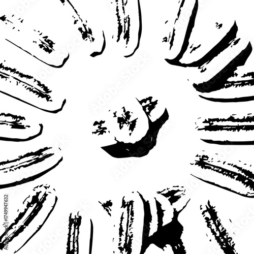 Artistic Black and White Banana Arrangement in Circular Pattern on White Background.