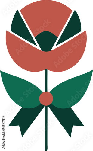 Stylized Bloom Flower Bud Ribbon Decoration Flat Graphic Style Icon Vector Illustration Botanical Art Element Design Background