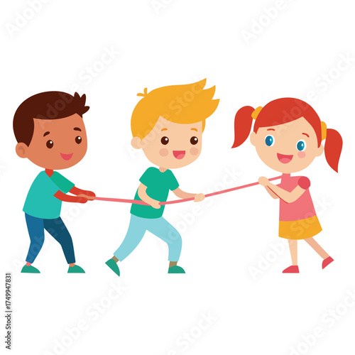 Children playing tug of war rope game
