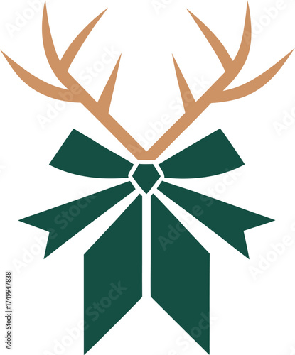 Antler Horn Ribbon Bow Decoration Flat Graphic Style Icon Vector Illustration Wildlife Nature Element Design Background