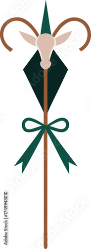 Abstract Staff Scepter Decorative Pole Design Stylized Animal Head Ornament Festive Ribbon Accent Modern Graphic Element Event Prop