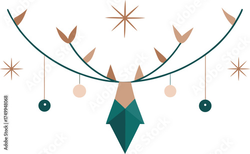 Abstract Decorative Garland with Stars and Ornaments in Teal and Beige Minimalist Design Element for Festive Celebrations