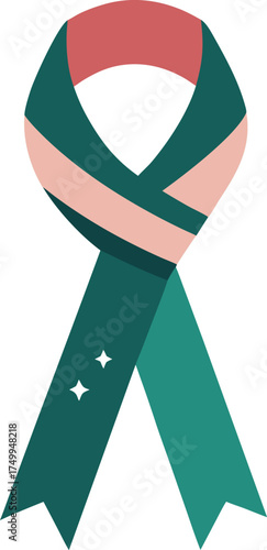 Awareness Ribbon Design in Green Cream and Pink with Sparkling Accents Symbol of Support and Solidarity