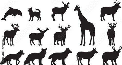 Deer, Wolf, and Exotic Animal Silhouettes Vector: Wildlife, Forest, and Aquatic Creatures Collection