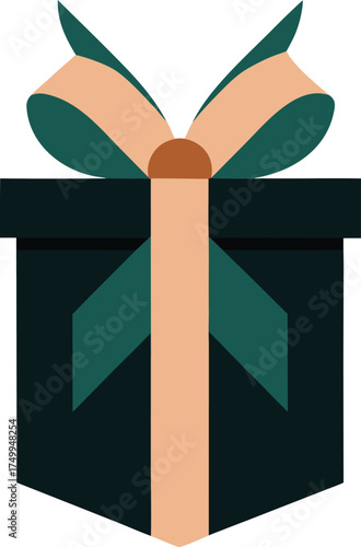 Elegant Gift Box Illustration with Green and Cream Ribbon Bow Festive Present Packaging Graphic