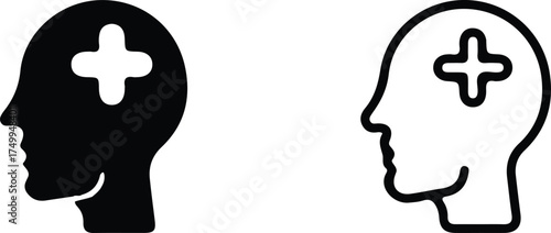 head positive thanking black line icons set vector design illustration art logo