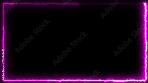 Abstract neon rectangle frame glowing with bright  light on a black background
