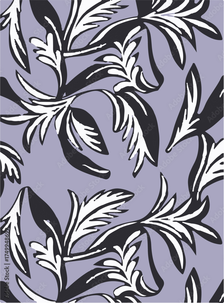 Fototapeta premium Tropical Seamless pattern with linear tropical leaves. Line art botanical background. Hand drawn vector illustration.Botanical bamboo palm seamless pattern with lush jungle leaves, organic branches, 