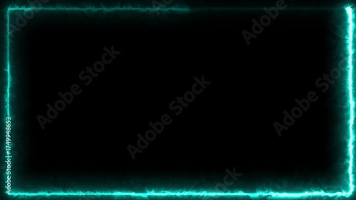 Abstract neon rectangle frame glowing with bright  light on a black background