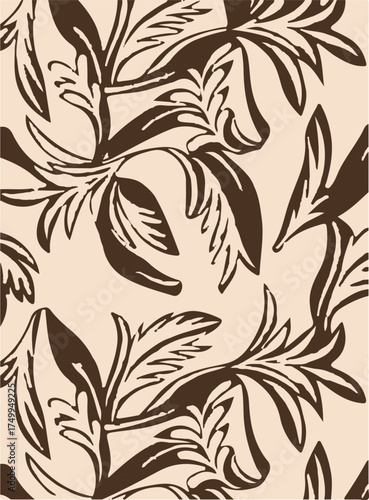 Tropical Seamless pattern with linear tropical leaves. Line art botanical background. Hand drawn vector illustration.Botanical bamboo palm seamless pattern with lush jungle leaves, organic branches, 
