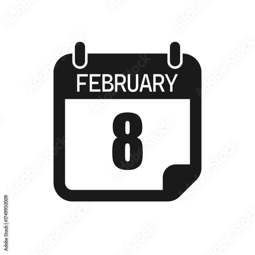 Vector icon page day calendar - 8 February month