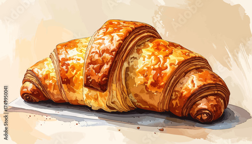 Golden croissant on a plate