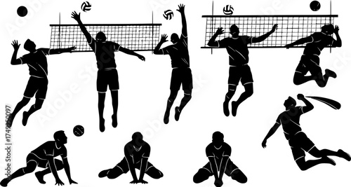 Man volleyball player silhouettes, Volleyball player man silhouettes collection