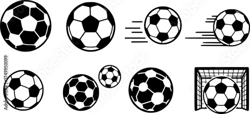 Soccer ball Vector illustration set, Soccer ball icon. Football simple black style, Vector illustration
