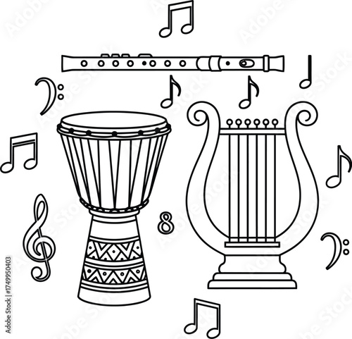 Vector art of musical instruments with notes