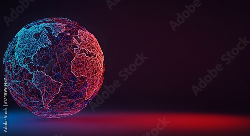 Abstract Globe with Neon Lines - Digital World Concept