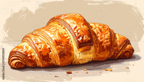 Golden croissant pastry on a surface