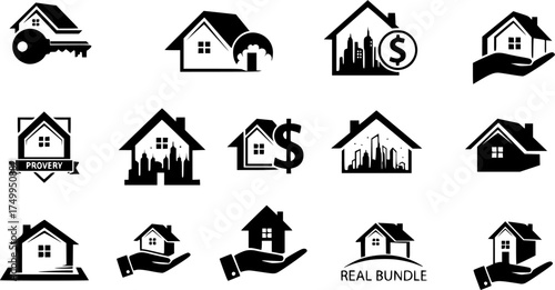  Real Estate Silhouette Logo Set, Real Estate Logo Icon, Creative House Logo Collection, Real Estate Logo Design Bundle, Property Logo Design, Real Estate Logo Bundle set