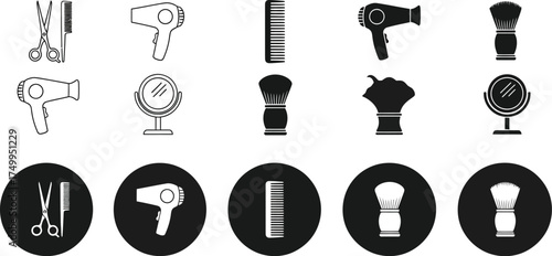 Hair salon tools vector icons set barber shop equipment and accessories