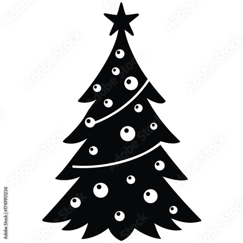 Wallpaper Mural Black Christmas tree with star and ornaments white Torontodigital.ca