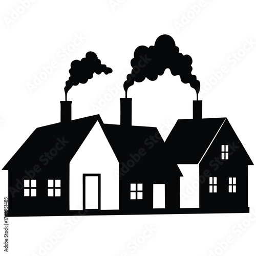 Wallpaper Mural Black houses with smoking chimneys smoke white Torontodigital.ca