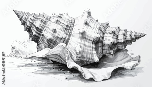 Seashell on sand with shadows