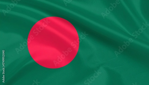 Bangladesh national flag with green field and off-center red circle—symbolizing natural beauty and the sacrifice for independence.