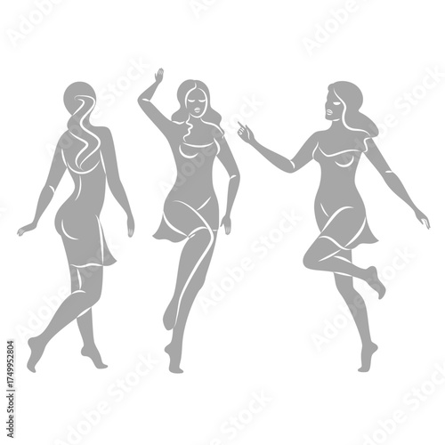 Collection. Silhouette of a woman in style. The girl is slim and beautiful. Lady suitable for aesthetic decor, posters, stickers, logo. Vector illustration set.