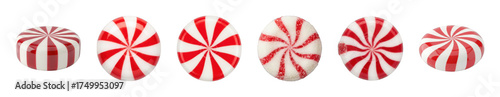 Peppermint candy set including classic round and sugared varieties isolated. Holiday treats and sweet confectionery.