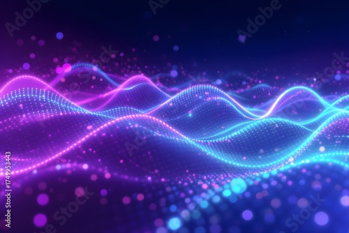 Abstract polygonal space low poly dark background with connecting dots and lines. Digital technology wave. Dark cyberspace with colors motion dots and lines. Futuristic digital background. Big data