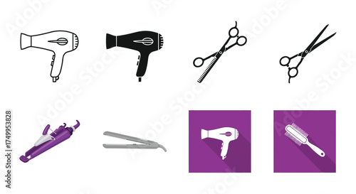 Hair styling tools vector collection for salon and beauty industry use