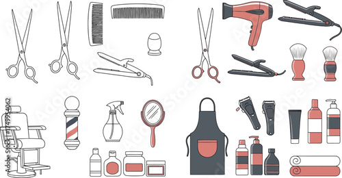 Barber shop tools and equipment vector illustration for hairdressing