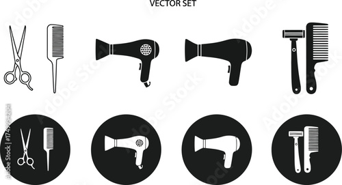 Hair salon tools vector set barber shop equipment hairdressing icons